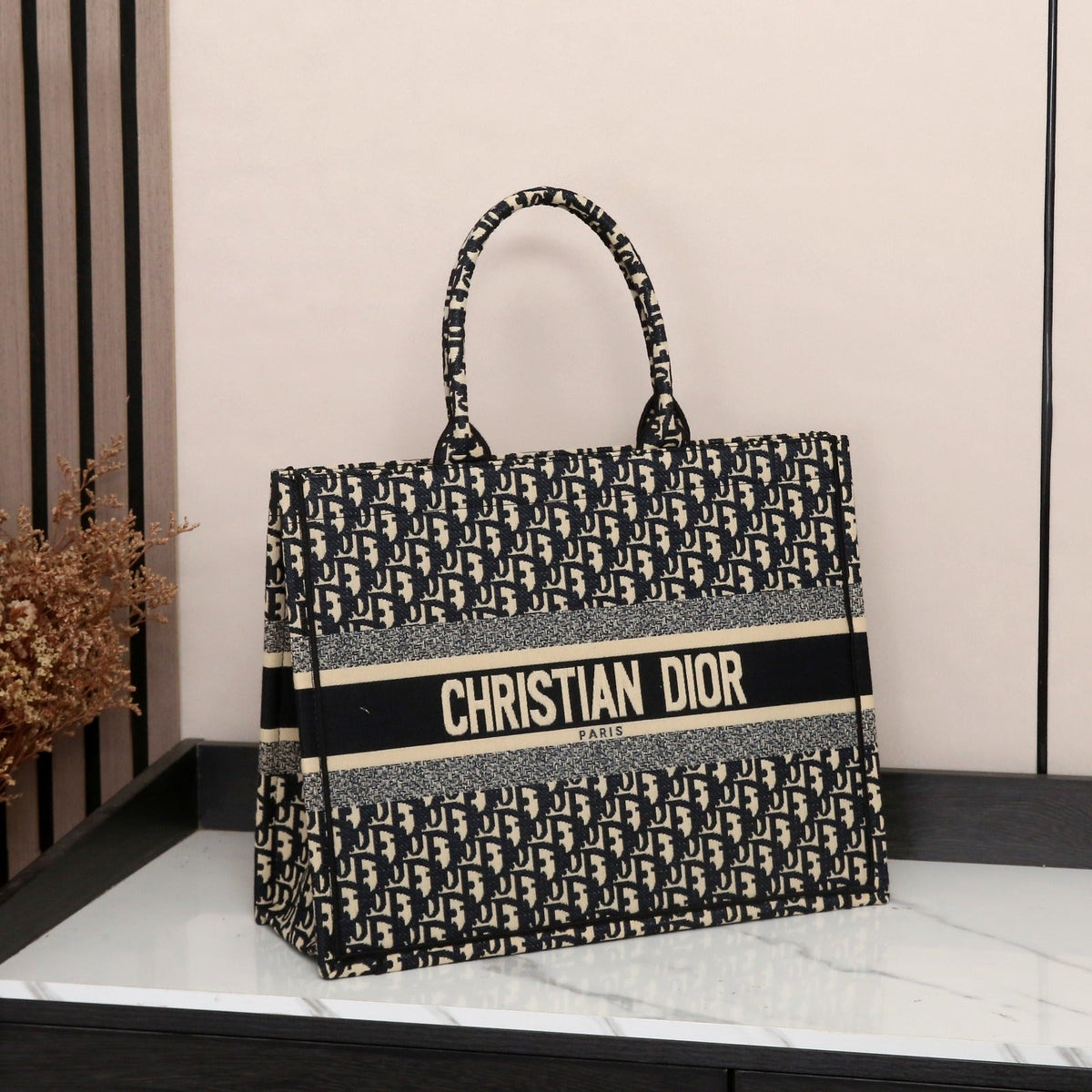 Dior Book Tote (Black Oblique Embroidery)
